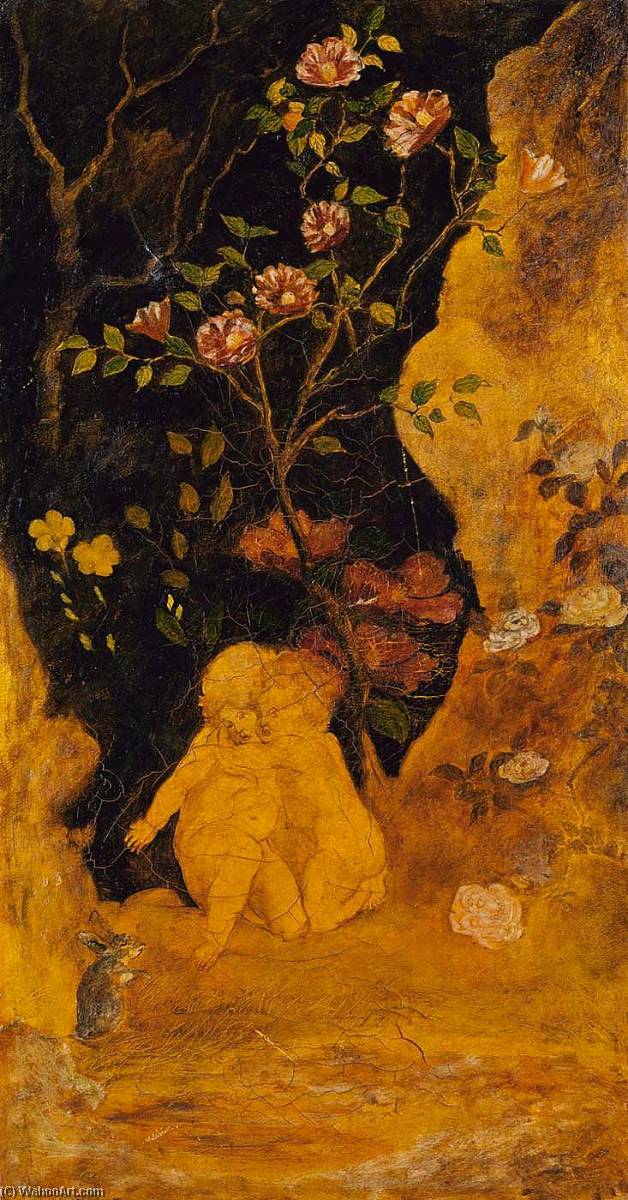 Wikioo.org - The Encyclopedia of Fine Arts - Painting, Artwork by Albert Pinkham Ryder - Panel for a Screen Children Frightened by a Rabbit