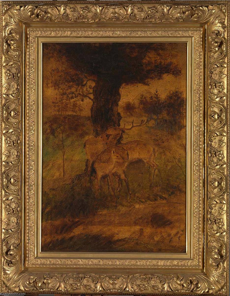Wikioo.org - The Encyclopedia of Fine Arts - Painting, Artwork by Albert Pinkham Ryder - A Stag and Two Does