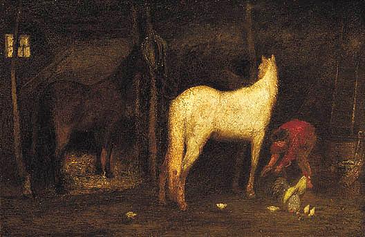 Wikioo.org - The Encyclopedia of Fine Arts - Painting, Artwork by Albert Pinkham Ryder - In the Stable, (painting)