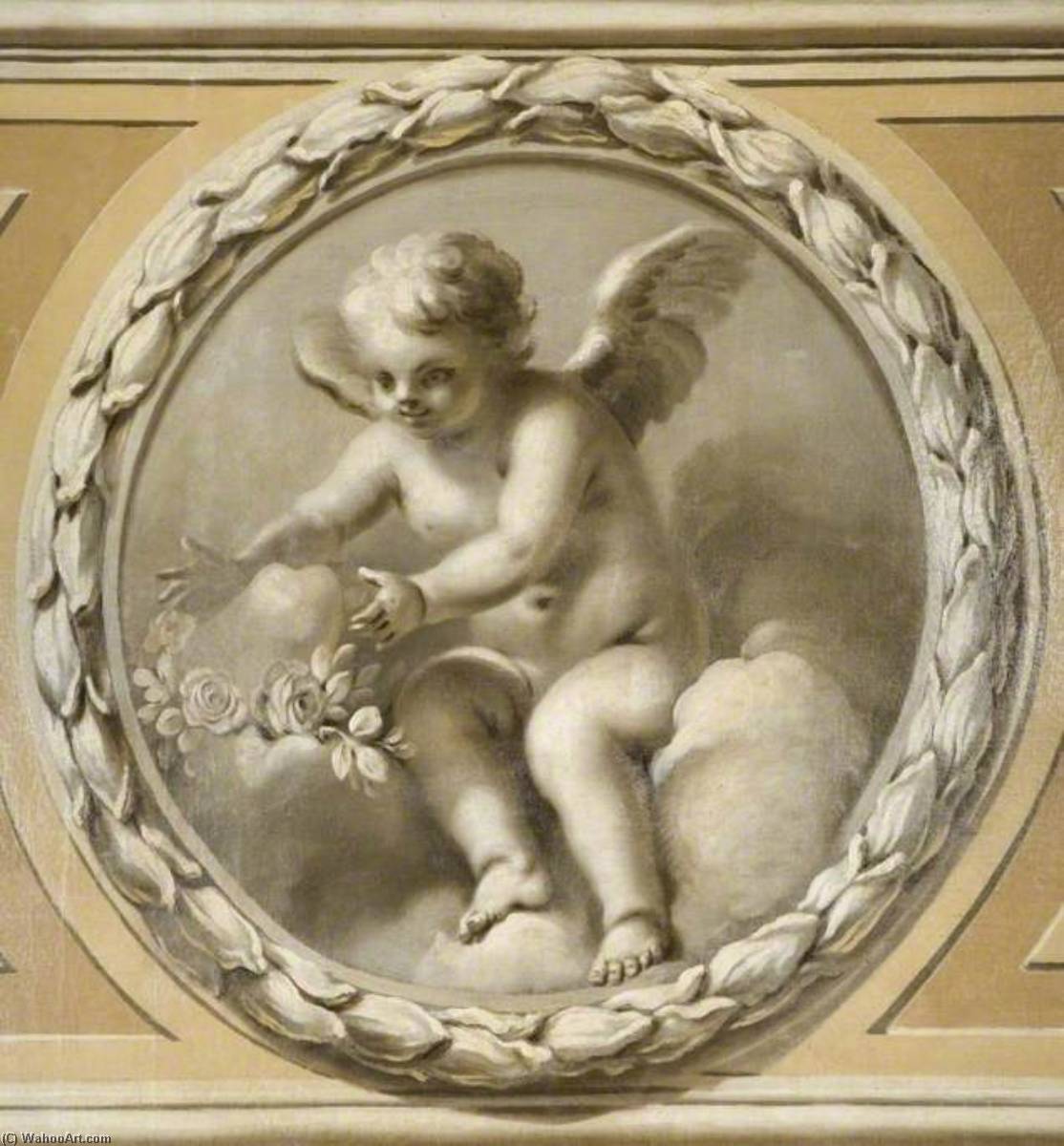 Wikioo.org - The Encyclopedia of Fine Arts - Painting, Artwork by Francesco Sleter - Winged Infant Placing a Garland on a Stone