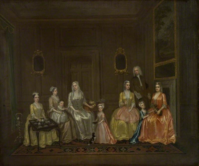 Wikioo.org - The Encyclopedia of Fine Arts - Painting, Artwork by Charles Philips - The Cromwell and Thornhill Families Taking Tea