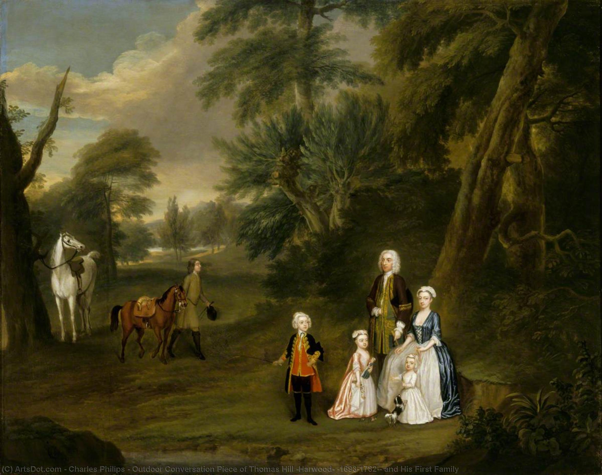 Wikioo.org - The Encyclopedia of Fine Arts - Painting, Artwork by Charles Philips - Outdoor Conversation Piece of Thomas Hill (Harwood) (1693–1782), and His First Family