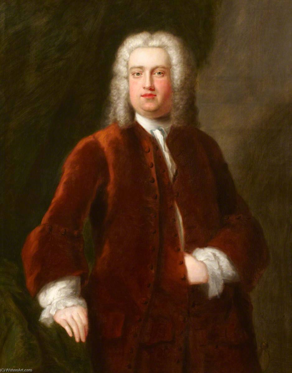 Wikioo.org - The Encyclopedia of Fine Arts - Painting, Artwork by Charles Philips - Portrait of an Unknown Eighteenth Century Gentleman (presented as George Frideric Handel)