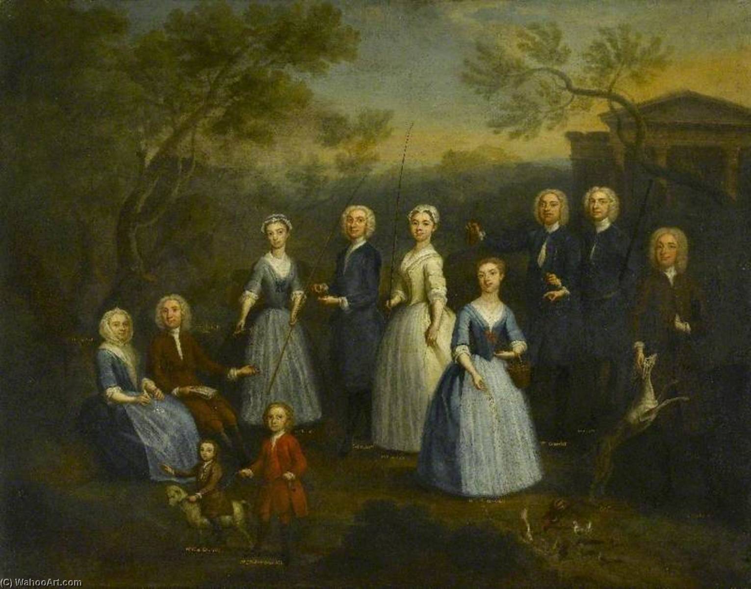 Wikioo.org - The Encyclopedia of Fine Arts - Painting, Artwork by Charles Philips - The Russell and Revett Families with Fishing Rods and Game