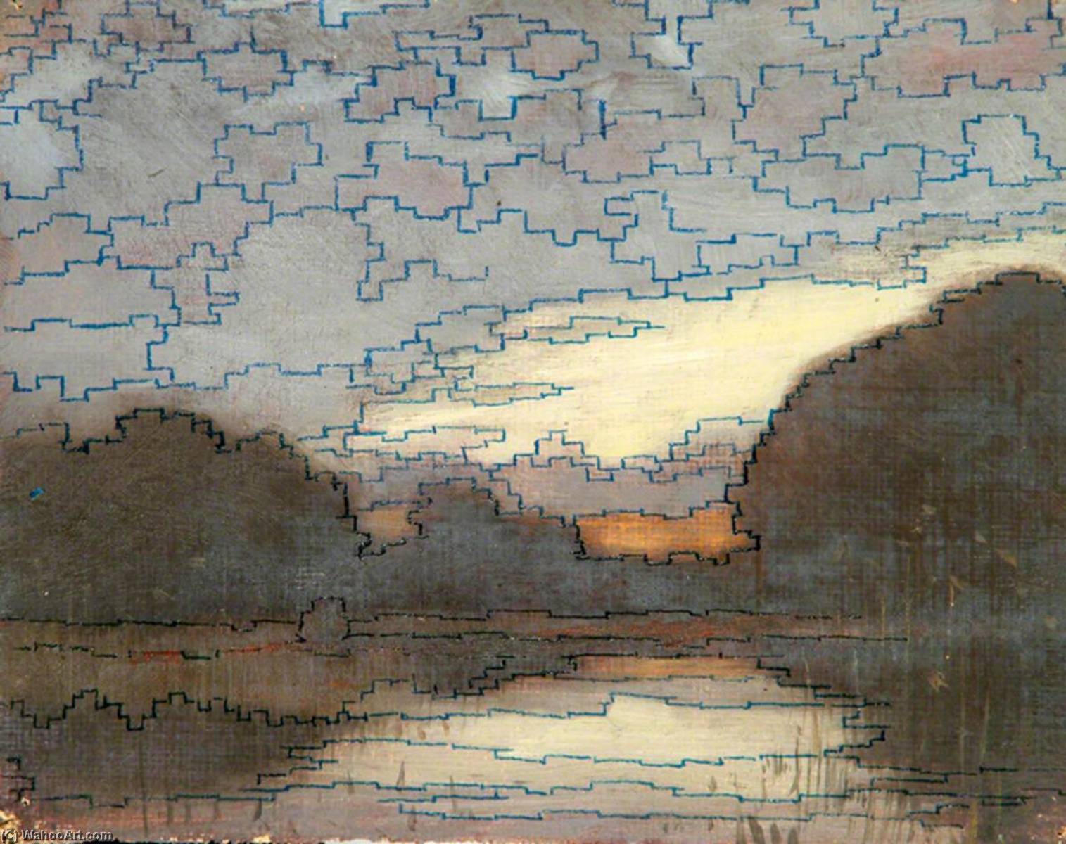 Wikioo.org - The Encyclopedia of Fine Arts - Painting, Artwork by Sidney Herbert Sime - Patterned Lake, Sky and Trees