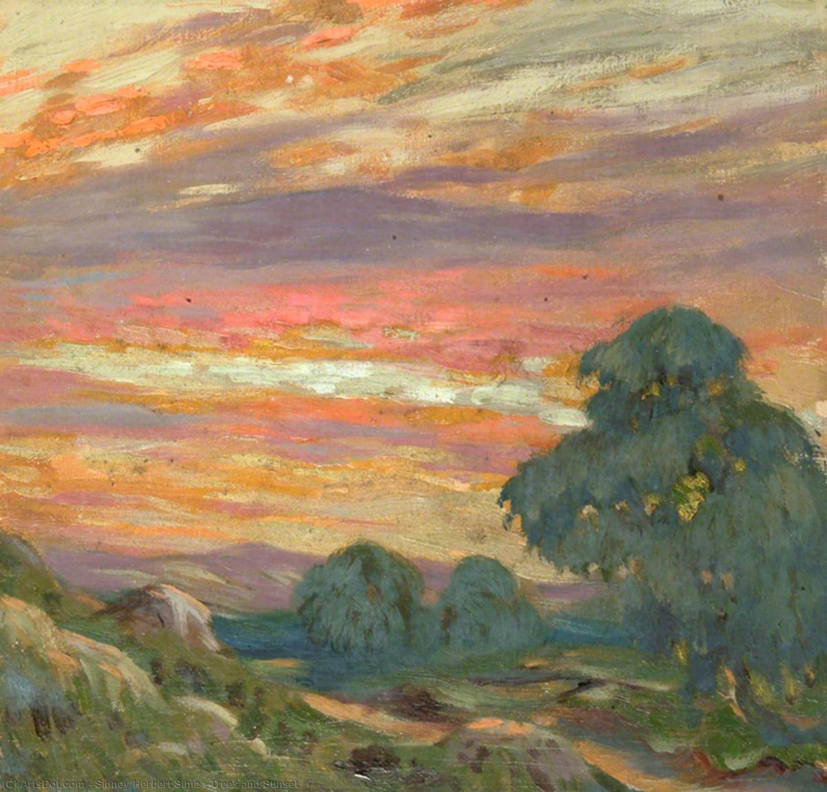 Wikioo.org - The Encyclopedia of Fine Arts - Painting, Artwork by Sidney Herbert Sime - Trees and Sunset