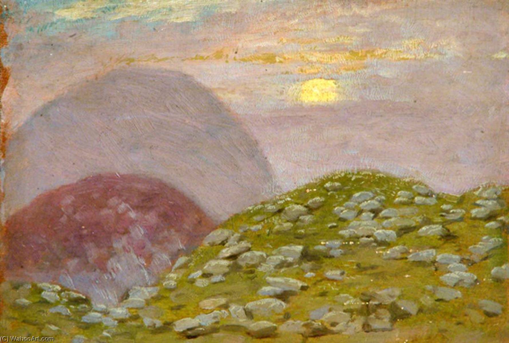 Wikioo.org - The Encyclopedia of Fine Arts - Painting, Artwork by Sidney Herbert Sime - Scottish Landscape, Mountains with Moon