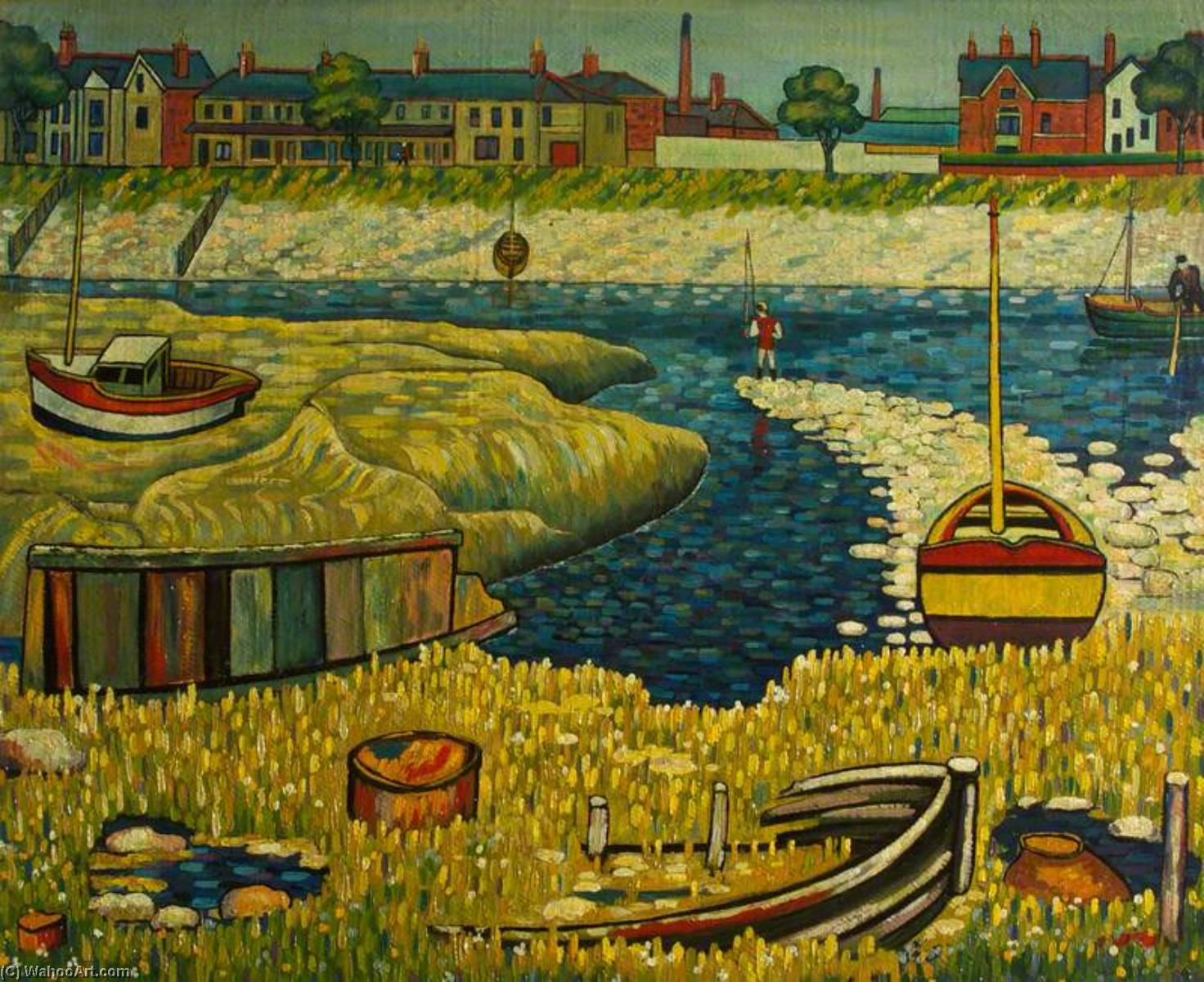 WikiOO.org - Enciclopédia das Belas Artes - Pintura, Arte por Charles Byrd - A Totten Wooden Boat by the Banks of a River