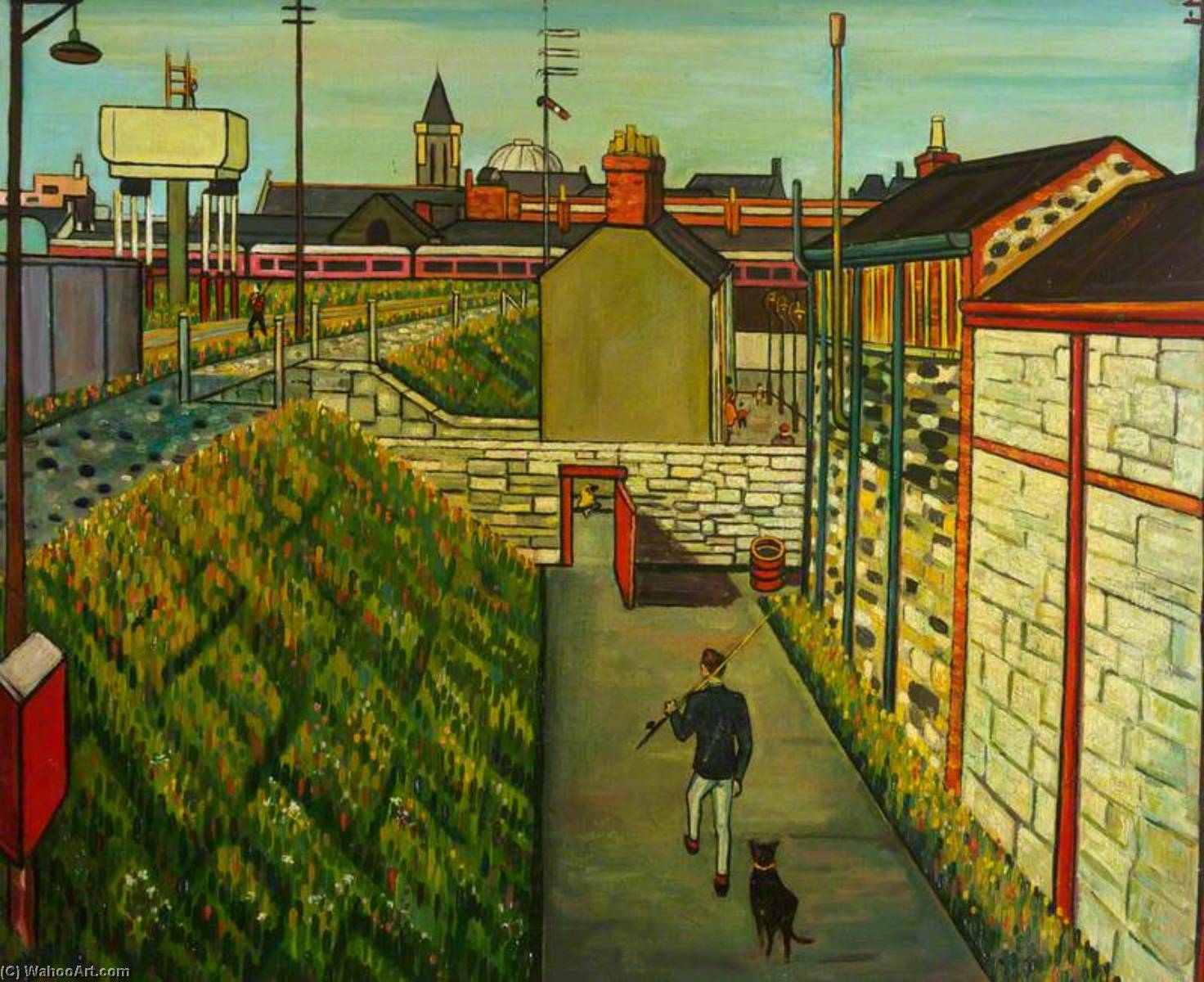 Wikioo.org - The Encyclopedia of Fine Arts - Painting, Artwork by Charles Byrd - Fisherman Walking with a Black Dog towards the Docks