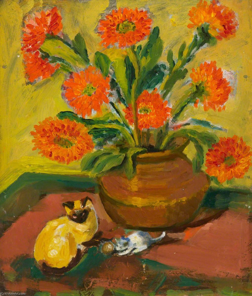 Wikioo.org - The Encyclopedia of Fine Arts - Painting, Artwork by Myfanwy Baker - Still Life with Cats