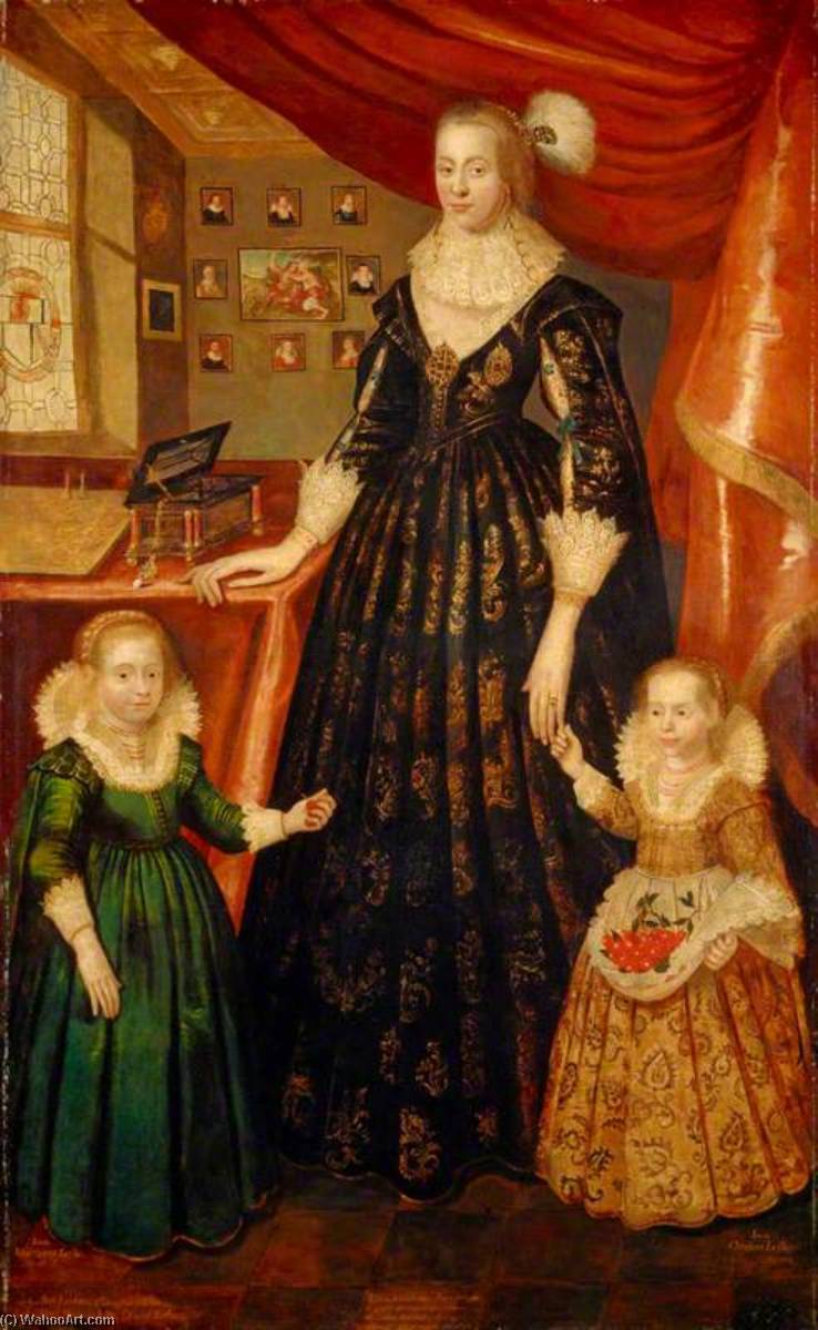 Wikioo.org - The Encyclopedia of Fine Arts - Painting, Artwork by George Jamesone - Anne Erskine (d.1640), Countess of Rothes, Wife of the 6th Earl of Rothes, with her Daughters, Lady Margaret Leslie (1621–1688) and Lady Mary Leslie (b.1620)