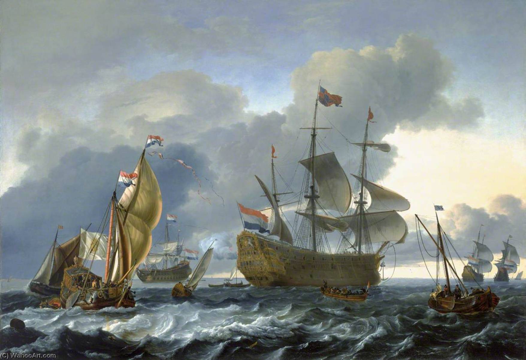 Wikioo.org – L'Encyclopédie des Beaux Arts - Peinture, Oeuvre de Ludolf Backhuysen - attaque hollandaise sur l Medway le 'Royal Charles' porté dans les eaux néerlandaises , 12 Juin 1667
