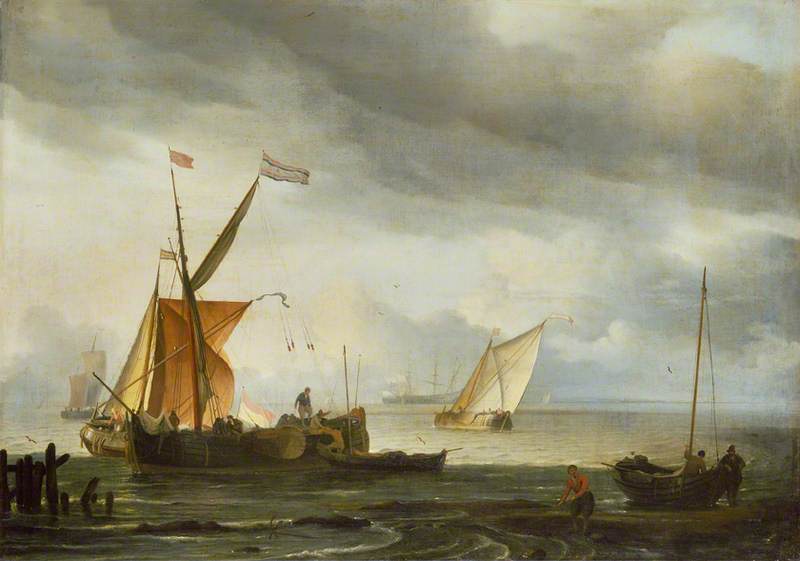 Wikioo.org - The Encyclopedia of Fine Arts - Painting, Artwork by Ludolf Backhuysen - Dutch Craft Lying Close Onshore