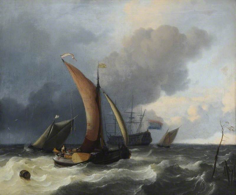 Wikioo.org - The Encyclopedia of Fine Arts - Painting, Artwork by Ludolf Backhuysen - Dutch Sailing Boats in a Rough Sea