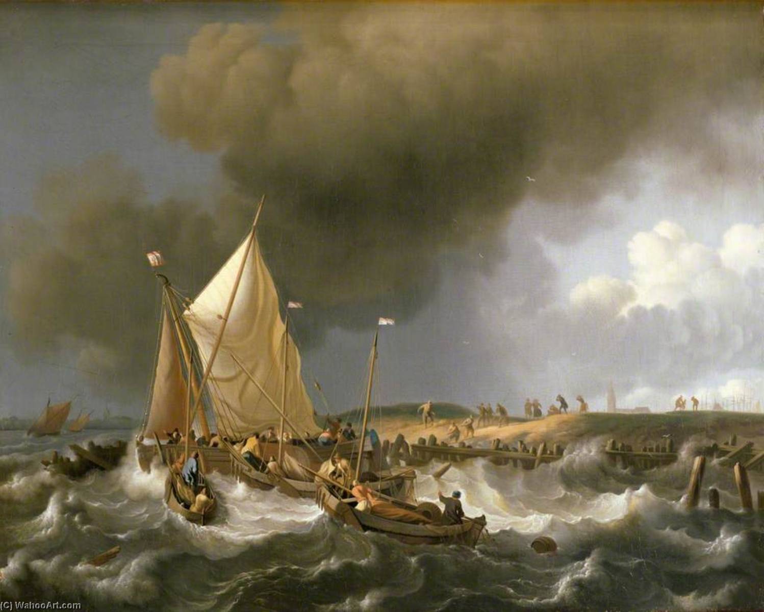 WikiOO.org - 百科事典 - 絵画、アートワーク Ludolf Backhuysen - ボートで a 嵐