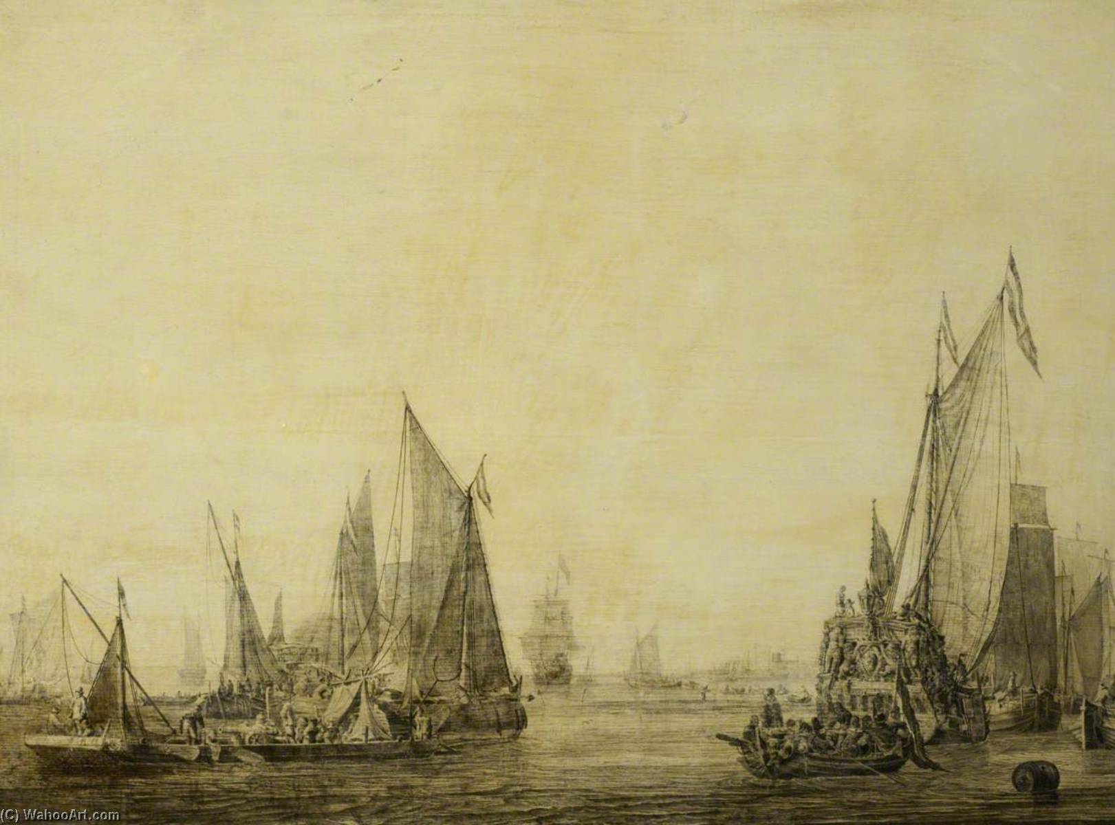 WikiOO.org - Encyclopedia of Fine Arts - Lukisan, Artwork Ludolf Backhuysen - Dutch Shipping in a Harbour