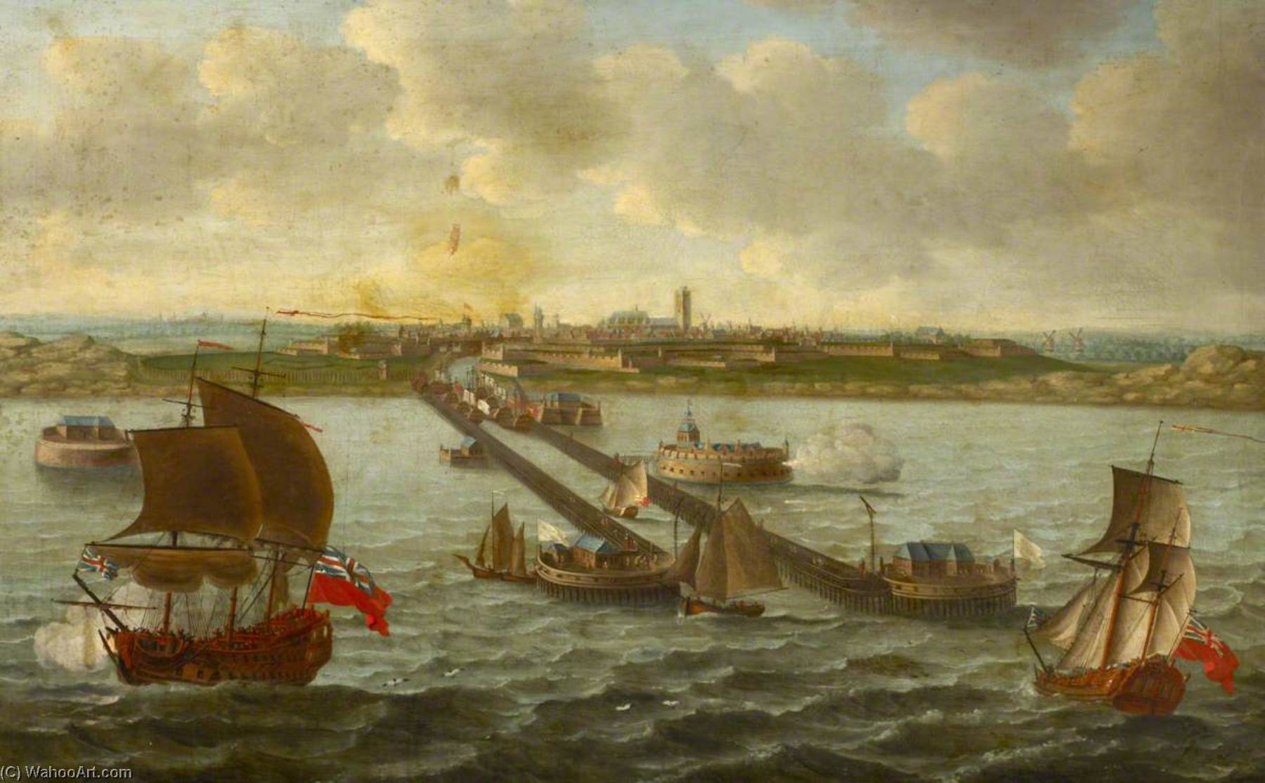 Wikioo.org - The Encyclopedia of Fine Arts - Painting, Artwork by Ludolf Backhuysen - View of Dunkirk in the Seventeenth Century