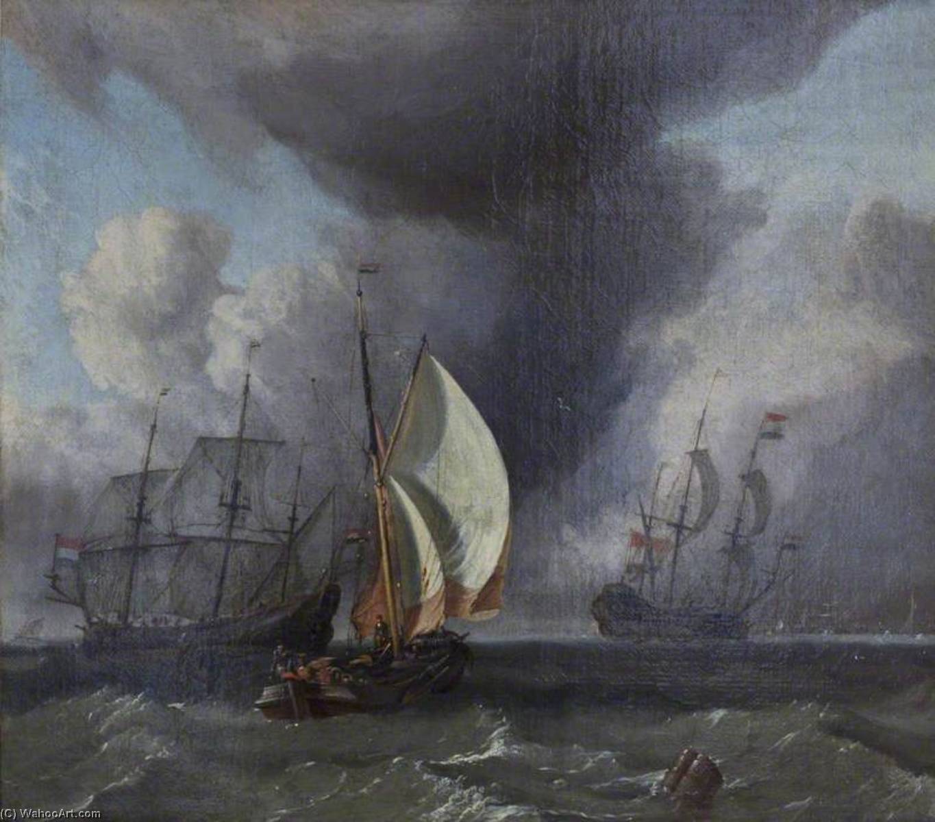 Wikioo.org - The Encyclopedia of Fine Arts - Painting, Artwork by Ludolf Backhuysen - Dutch Shipping in Choppy Seas