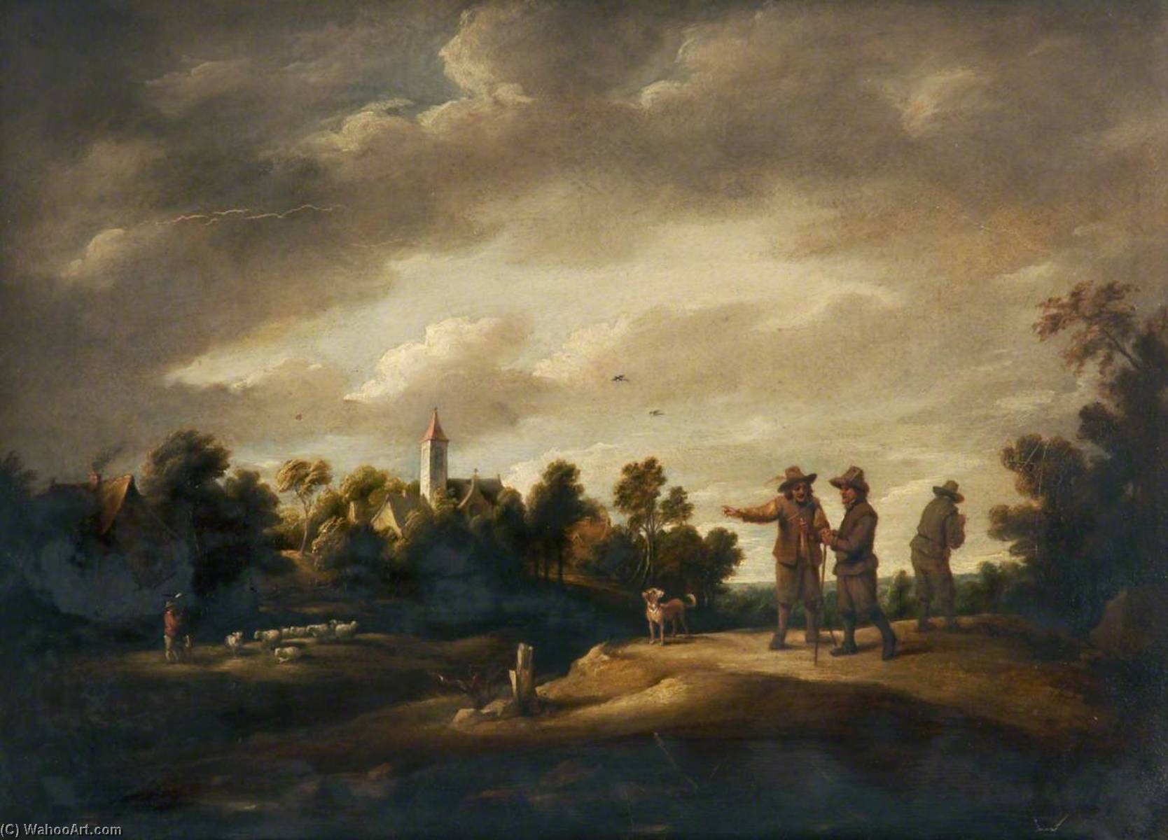 Wikioo.org - The Encyclopedia of Fine Arts - Painting, Artwork by Thomas Robson - Landscape with Figures (copy after David Teniers II)