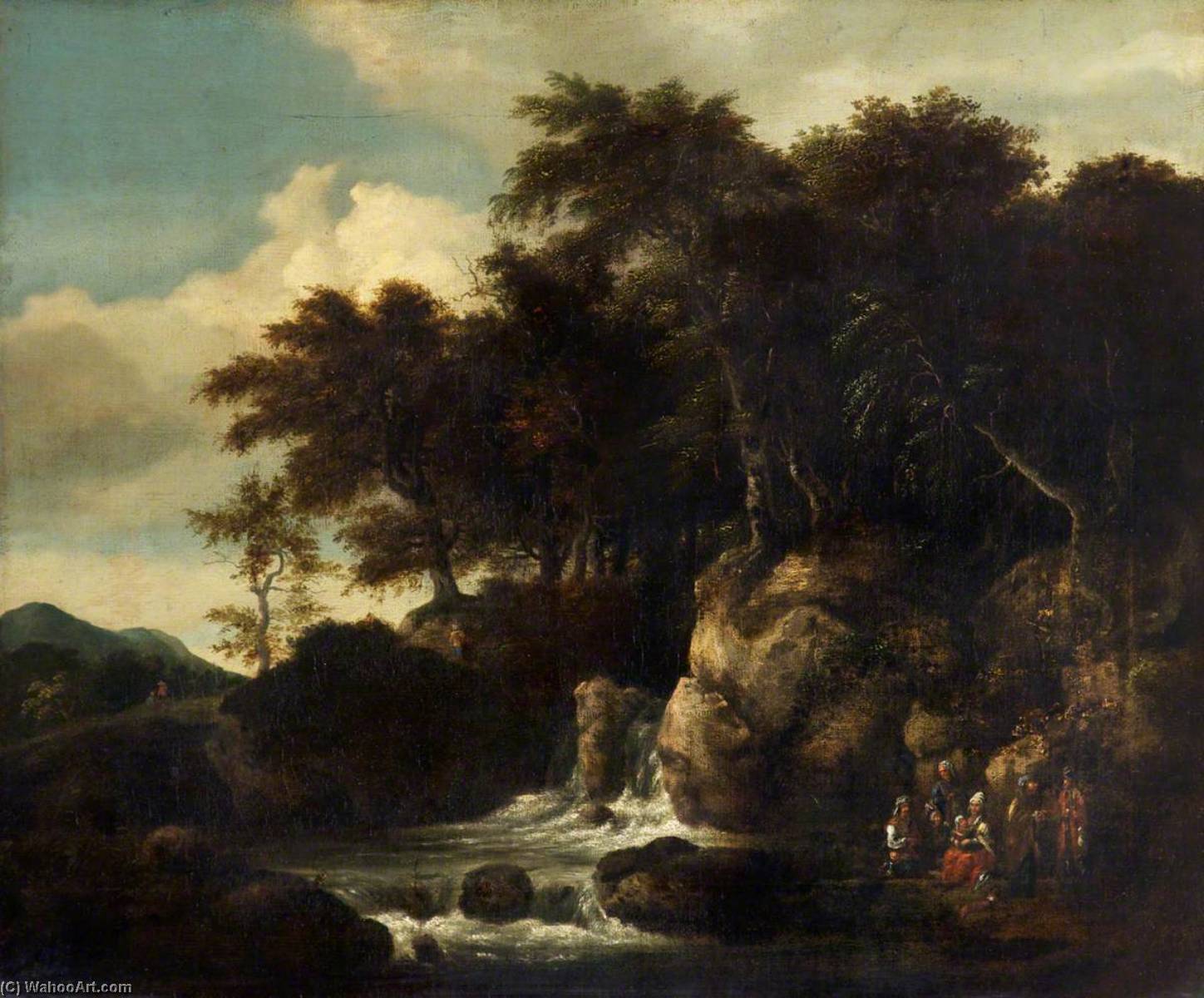 Wikioo.org - The Encyclopedia of Fine Arts - Painting, Artwork by Thomas Robson - A Landscape with a Waterfall (copy after Jacob van Ruisdael)