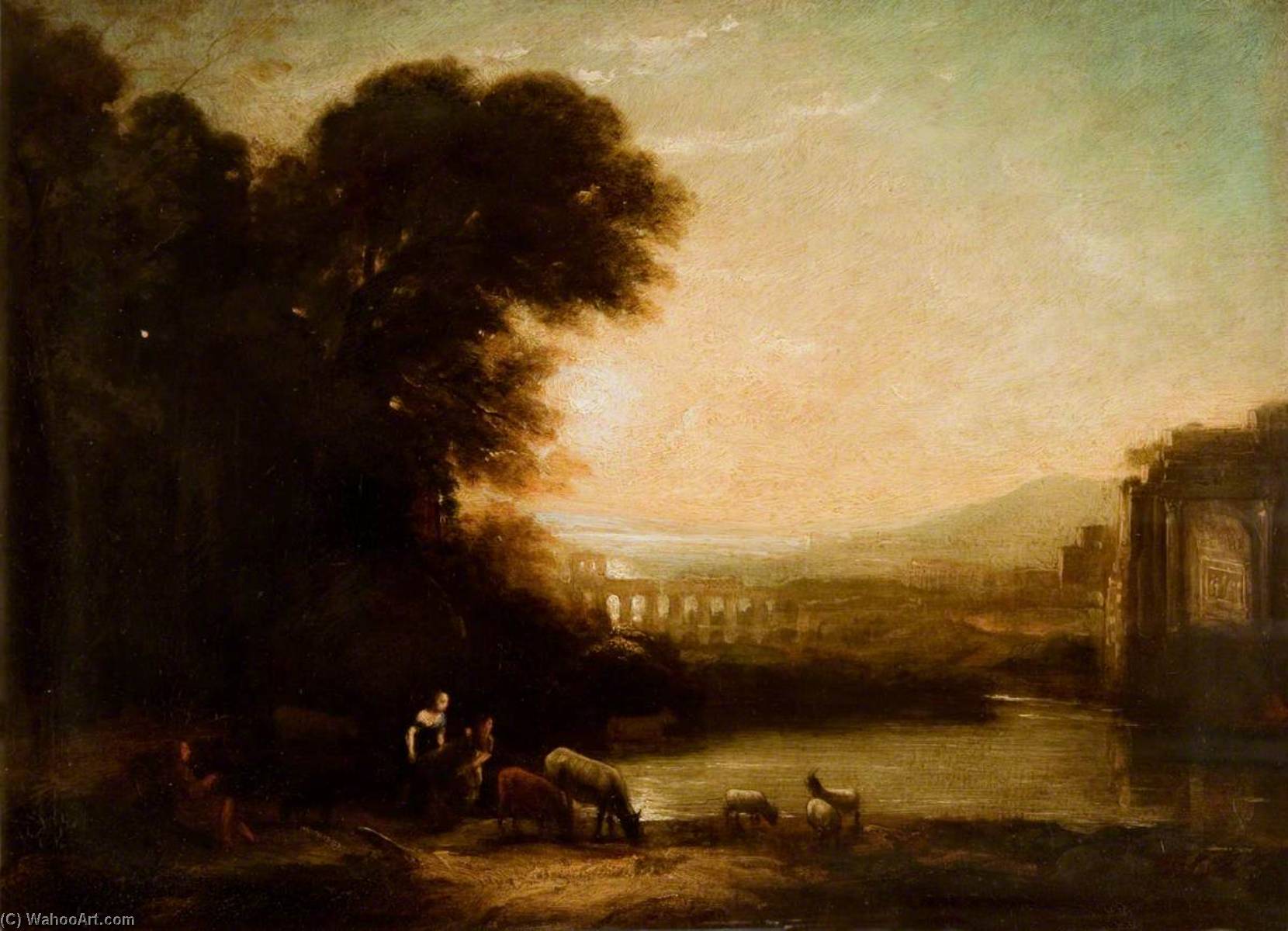 Wikioo.org - The Encyclopedia of Fine Arts - Painting, Artwork by Thomas Robson - Evening (copy after Claude Lorrain)