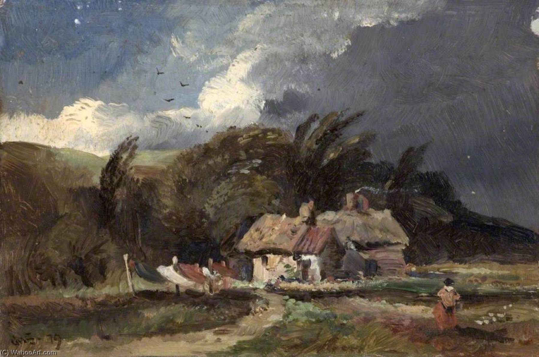 Wikioo.org - The Encyclopedia of Fine Arts - Painting, Artwork by George Hornblower Simms - Cottage with Stormy Sky