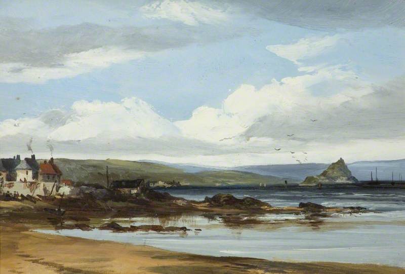 Wikioo.org - The Encyclopedia of Fine Arts - Painting, Artwork by George Hornblower Simms - Beach with Buildings to the Left