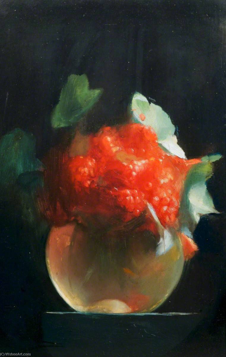 Wikioo.org - The Encyclopedia of Fine Arts - Painting, Artwork by Edgar Herbert Thomas - Red Berries and Flowers in a Gold Vase