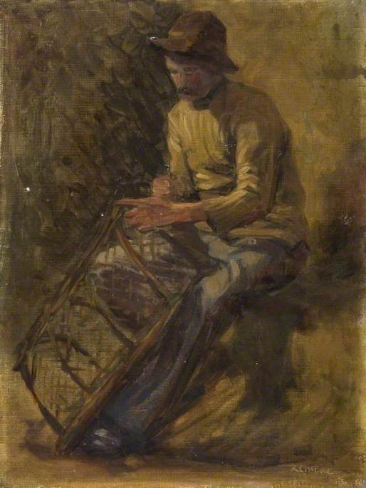Wikioo.org - The Encyclopedia of Fine Arts - Painting, Artwork by Robert Ernest Mceune - Fisherman Mending a Lobster Pot
