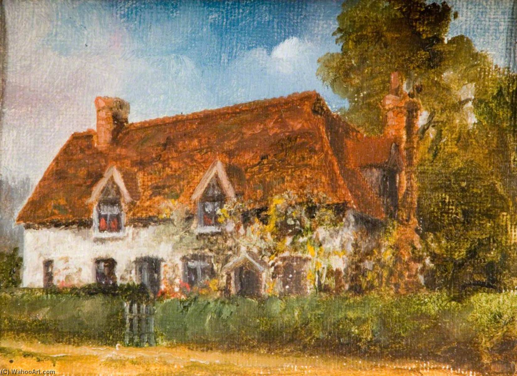Wikioo.org - The Encyclopedia of Fine Arts - Painting, Artwork by Charles Langton Lockton - Crewes Cottages, opposite 'The Leather Bottle'