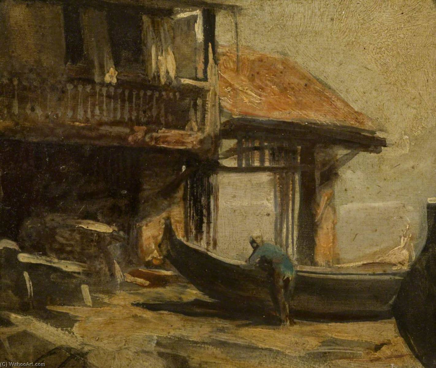 Wikioo.org - The Encyclopedia of Fine Arts - Painting, Artwork by Charles Hodge Mackie - A Gondola Maker's Yard, Venice