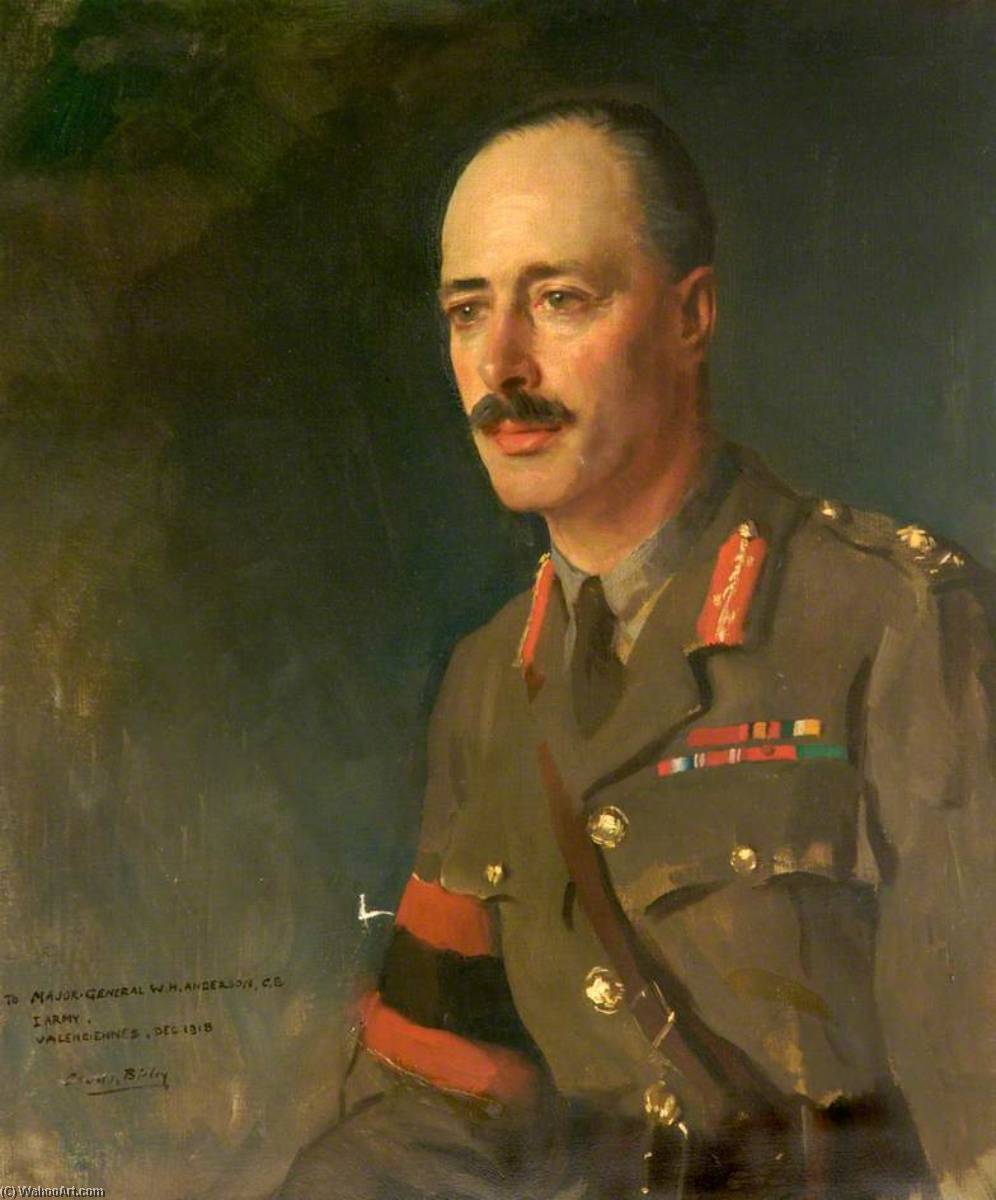Wikioo.org - The Encyclopedia of Fine Arts - Painting, Artwork by Oswald Hornby Joseph Birley - Major General Warren Hastings Anderson (1872–1930), Valenciennes, December 1918
