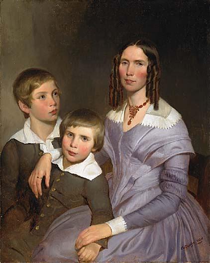 Wikioo.org - The Encyclopedia of Fine Arts - Painting, Artwork by Emanuel Gottlieb Leutze - Portrait of a Lady with Her Two Sons, (painting)