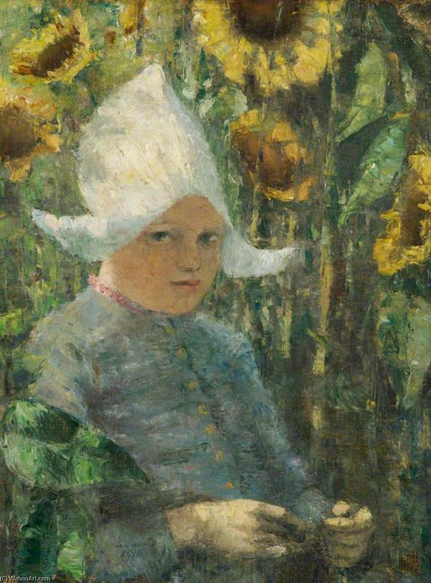 Wikioo.org - The Encyclopedia of Fine Arts - Painting, Artwork by James Mcbey - Dutch Girl with Sunflowers