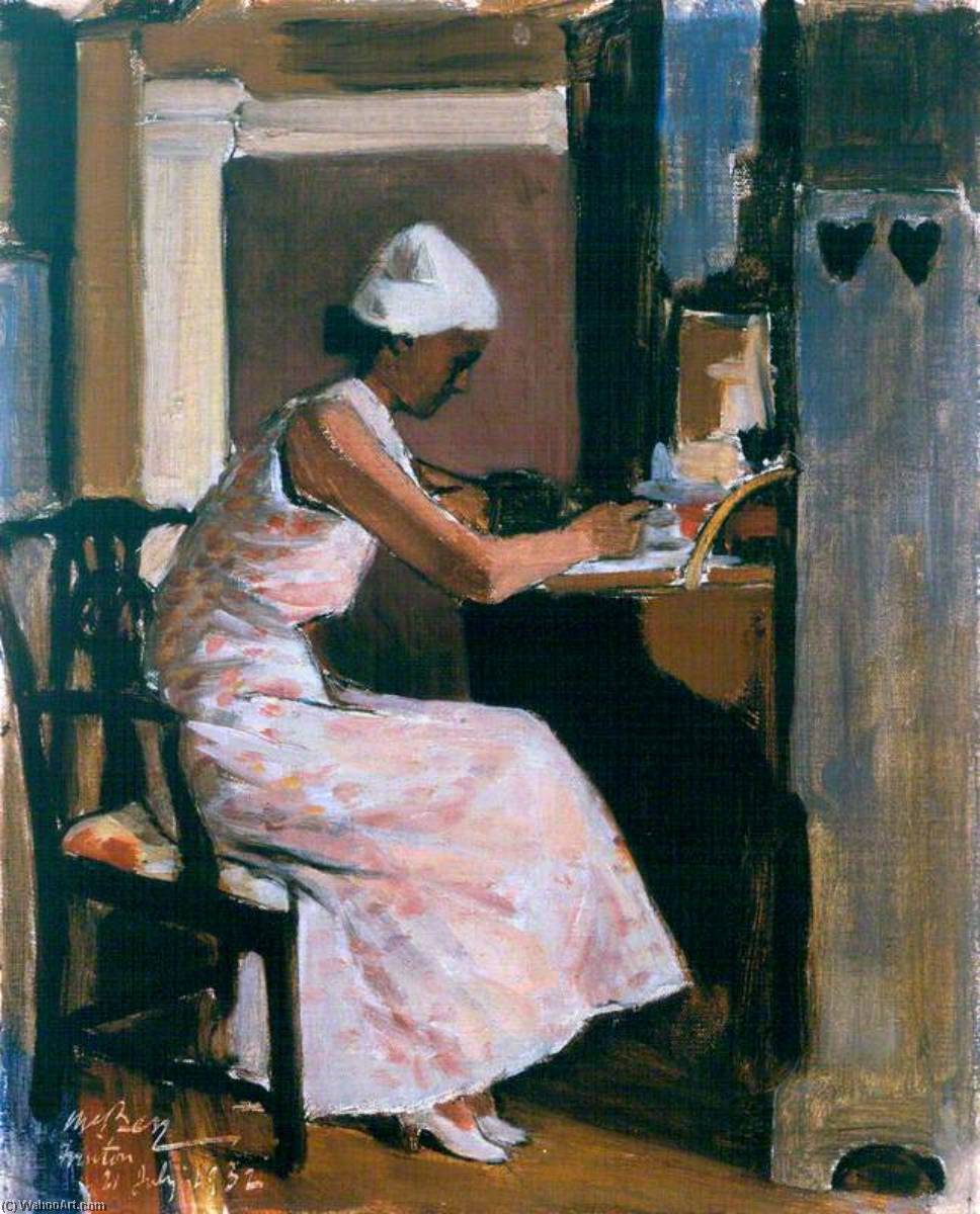 Wikioo.org - The Encyclopedia of Fine Arts - Painting, Artwork by James Mcbey - Woman Writing at a Secretaire