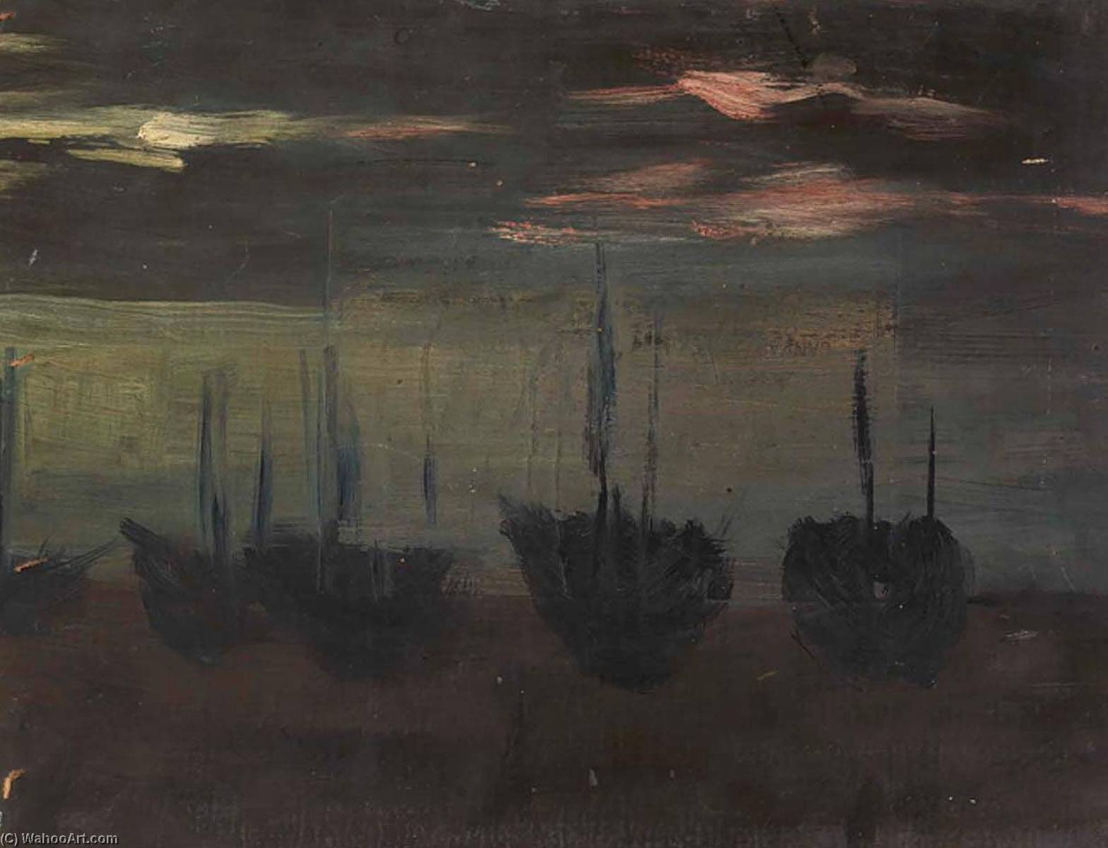 Wikioo.org - The Encyclopedia of Fine Arts - Painting, Artwork by Alice Pike Barney - Ships in Moonlight