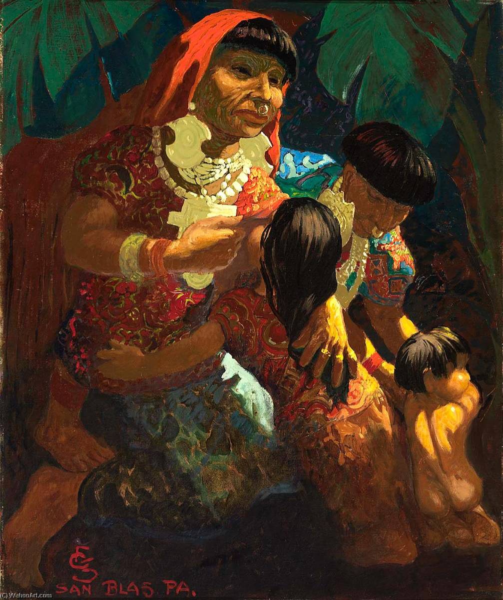 Wikioo.org - The Encyclopedia of Fine Arts - Painting, Artwork by Carl Folke Sahlin - Indians of San Blas, Panama