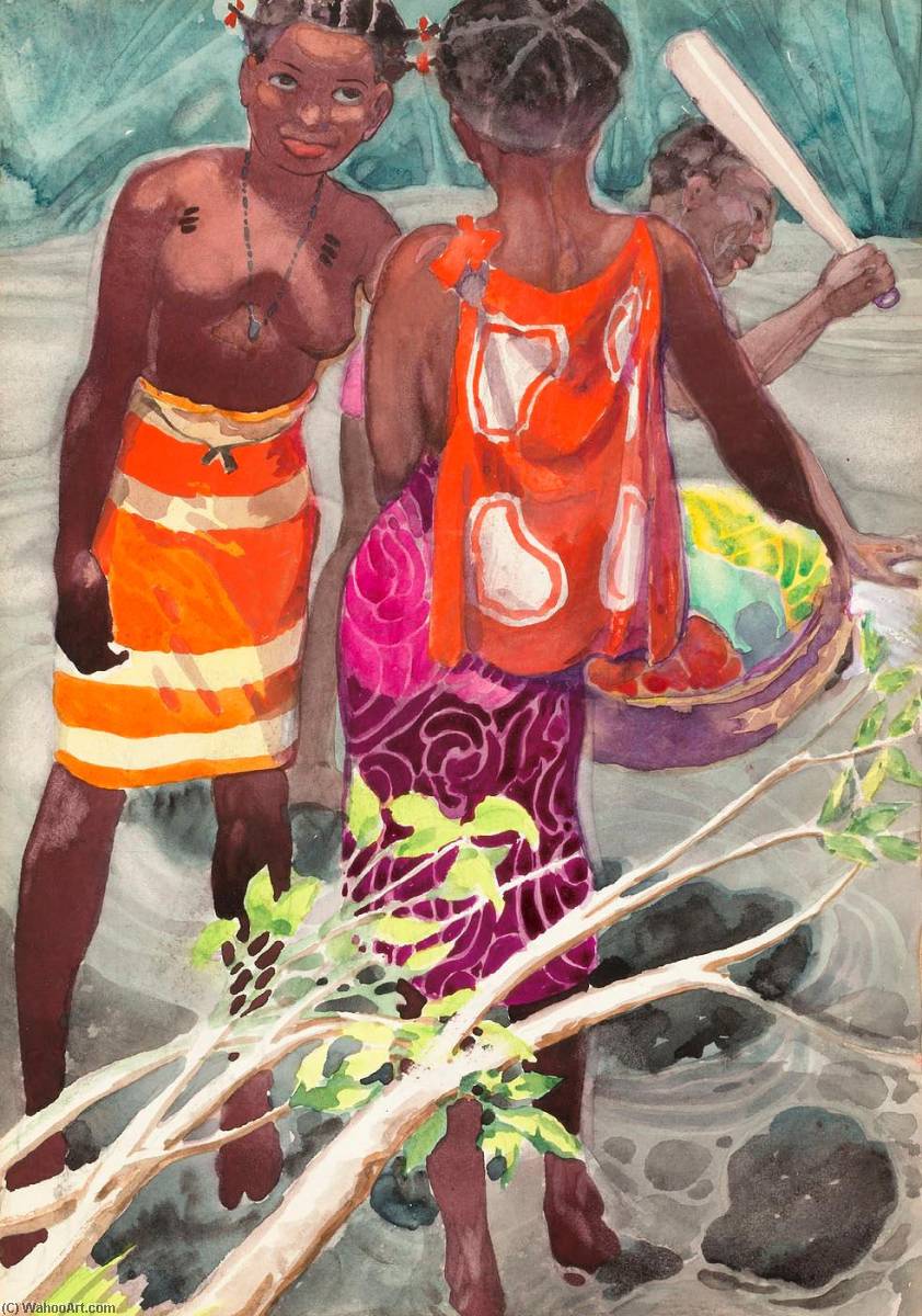 Wikioo.org - The Encyclopedia of Fine Arts - Painting, Artwork by Carl Folke Sahlin - Costumed Figures, Negroes, Dutch Guiana