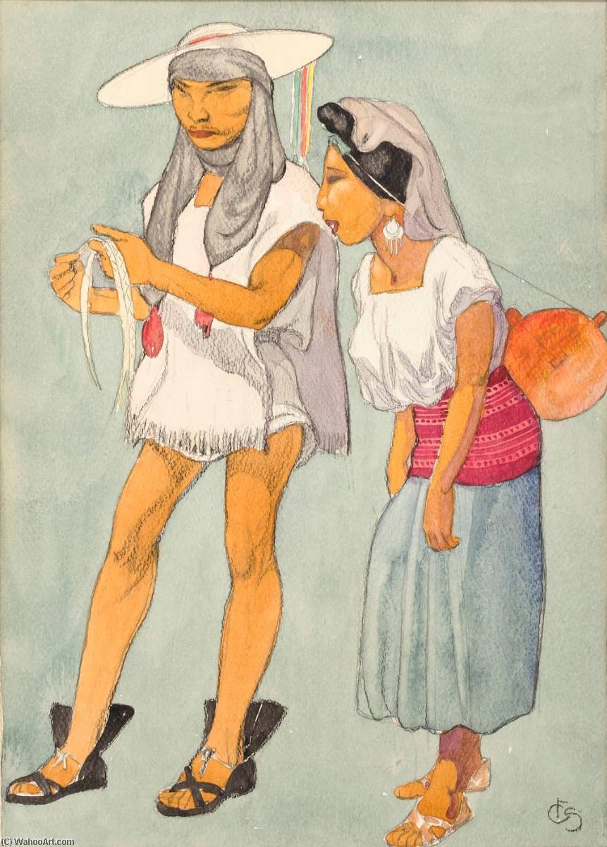 Wikioo.org - The Encyclopedia of Fine Arts - Painting, Artwork by Carl Folke Sahlin - Man and Woman in Regional Costume, Indians of Novachuc