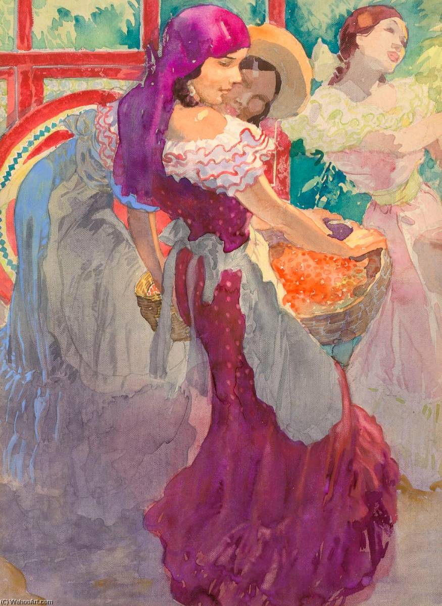 Wikioo.org - The Encyclopedia of Fine Arts - Painting, Artwork by Carl Folke Sahlin - Women in Fiesta Costume, Costa Rica