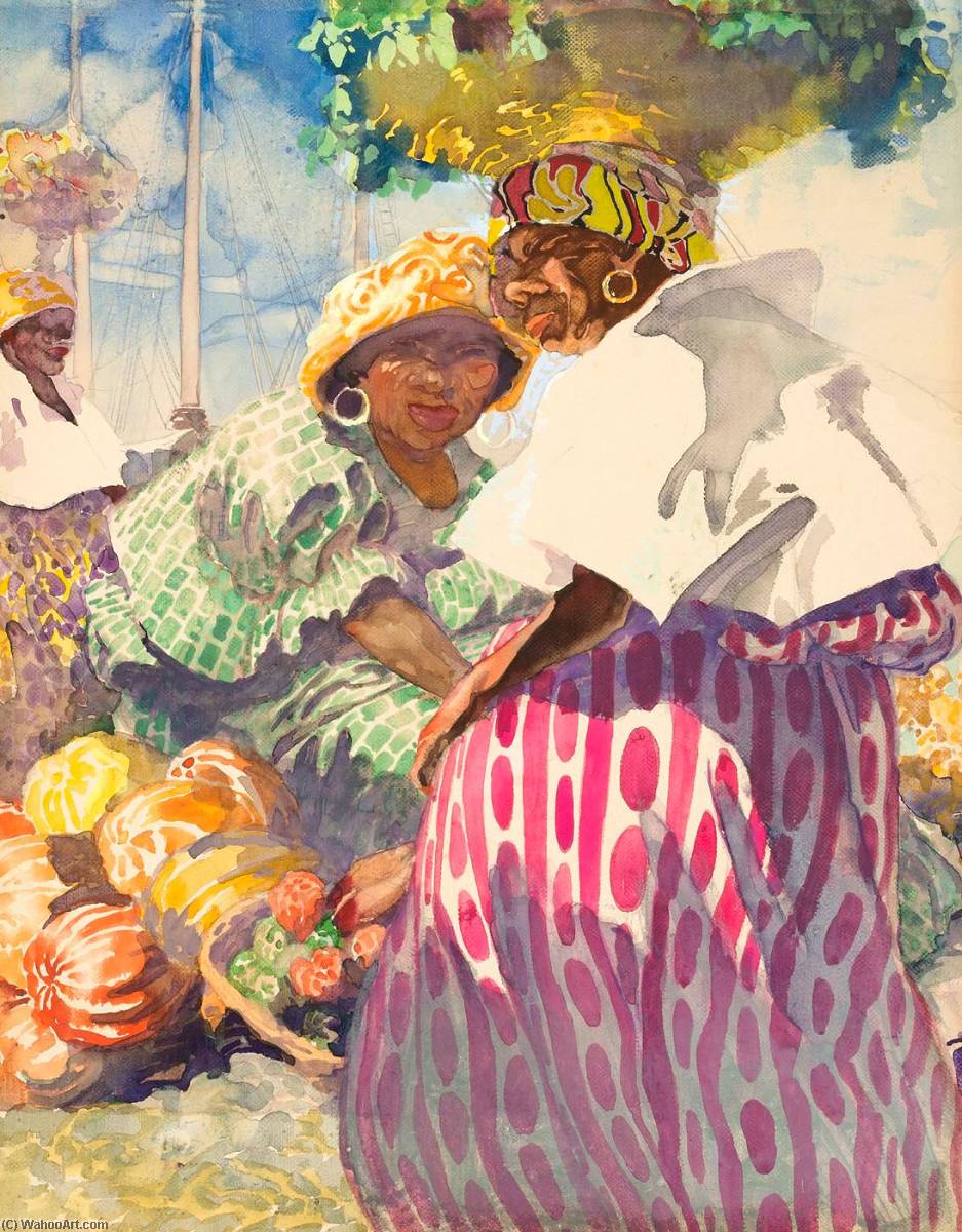 Wikioo.org - The Encyclopedia of Fine Arts - Painting, Artwork by Carl Folke Sahlin - Women in Regional Costume, Natives, Paramaribo, Surinam