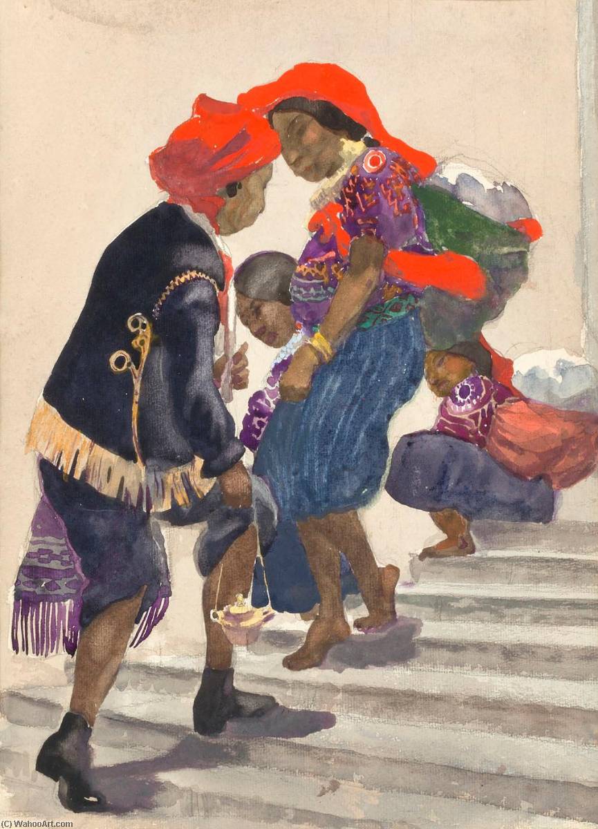 Wikioo.org - The Encyclopedia of Fine Arts - Painting, Artwork by Carl Folke Sahlin - Man and Women's Regional Costume, Native Indians, Guatemala