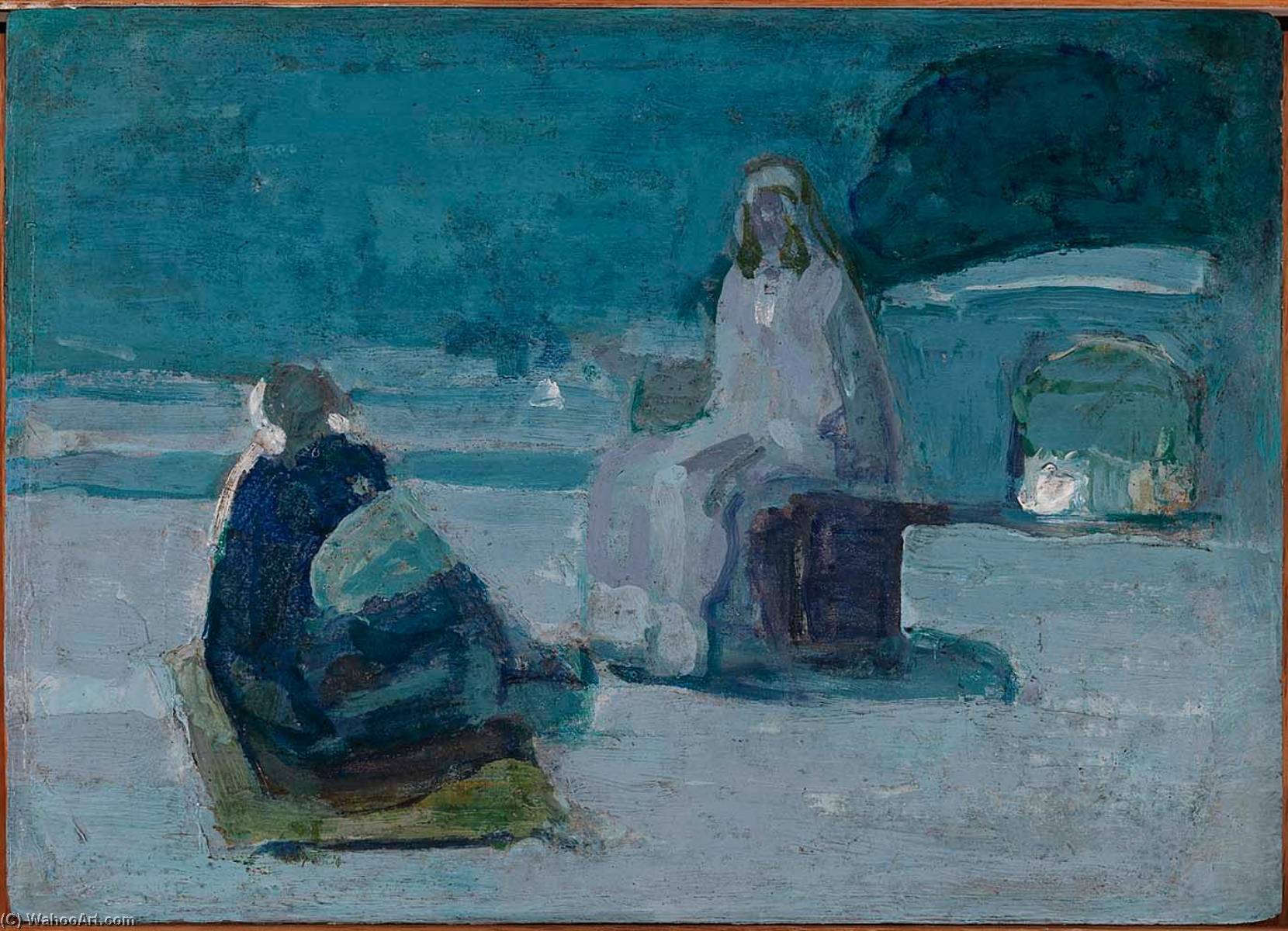 Wikioo.org - The Encyclopedia of Fine Arts - Painting, Artwork by Henry Ossawa Tanner - Study for Christ and Nicodemus on a Rooftop