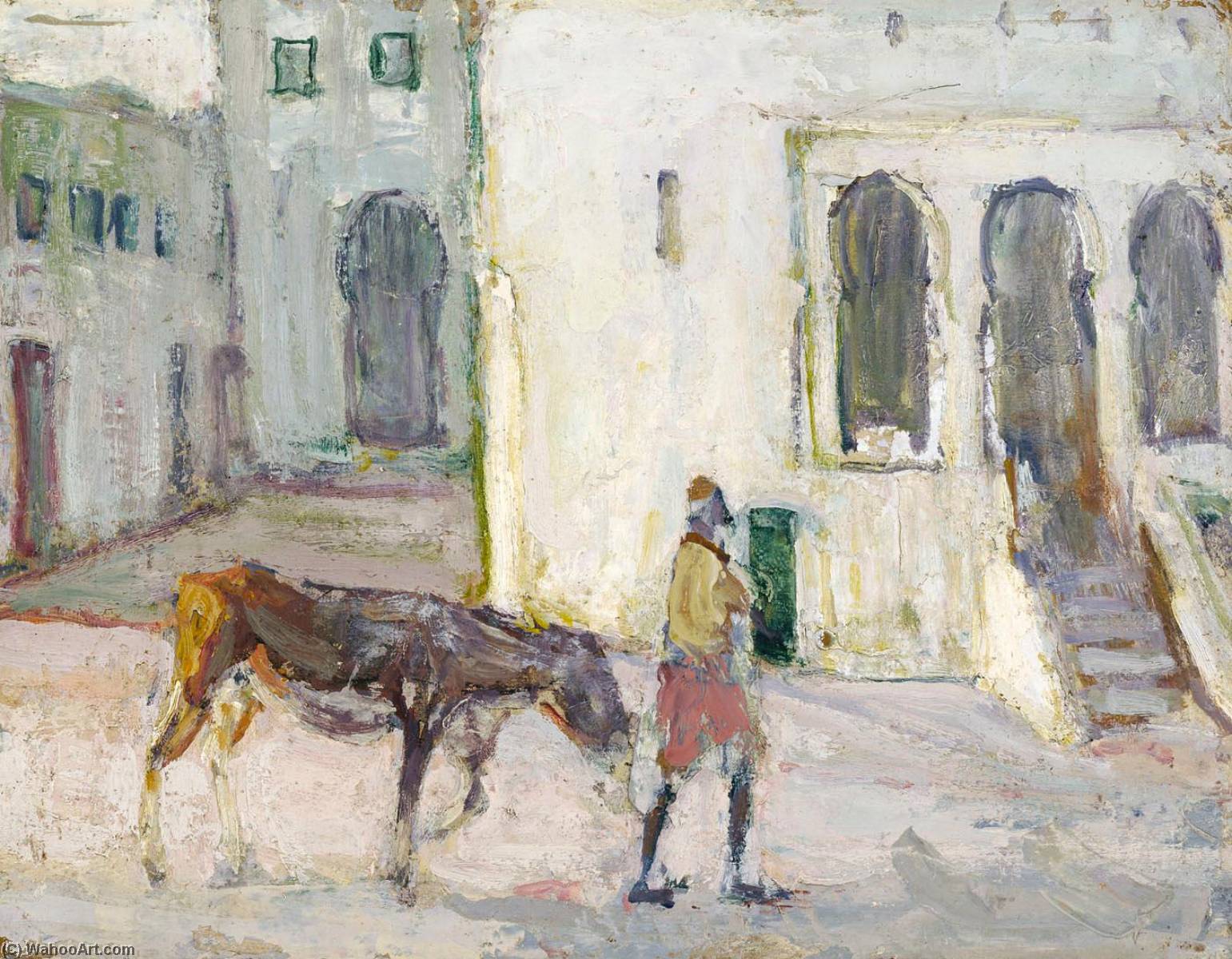 Wikioo.org - The Encyclopedia of Fine Arts - Painting, Artwork by Henry Ossawa Tanner - Street Scene, Tangier (Man Leading Calf)
