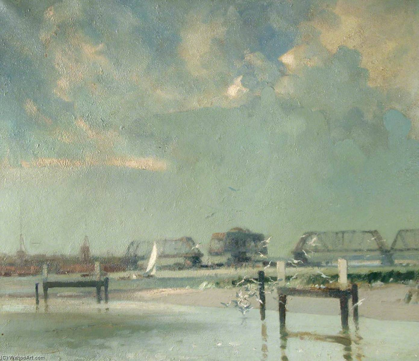 Wikioo.org - The Encyclopedia of Fine Arts - Painting, Artwork by Edward Brian Seago - Swing Bridge over Breydon, Norfolk