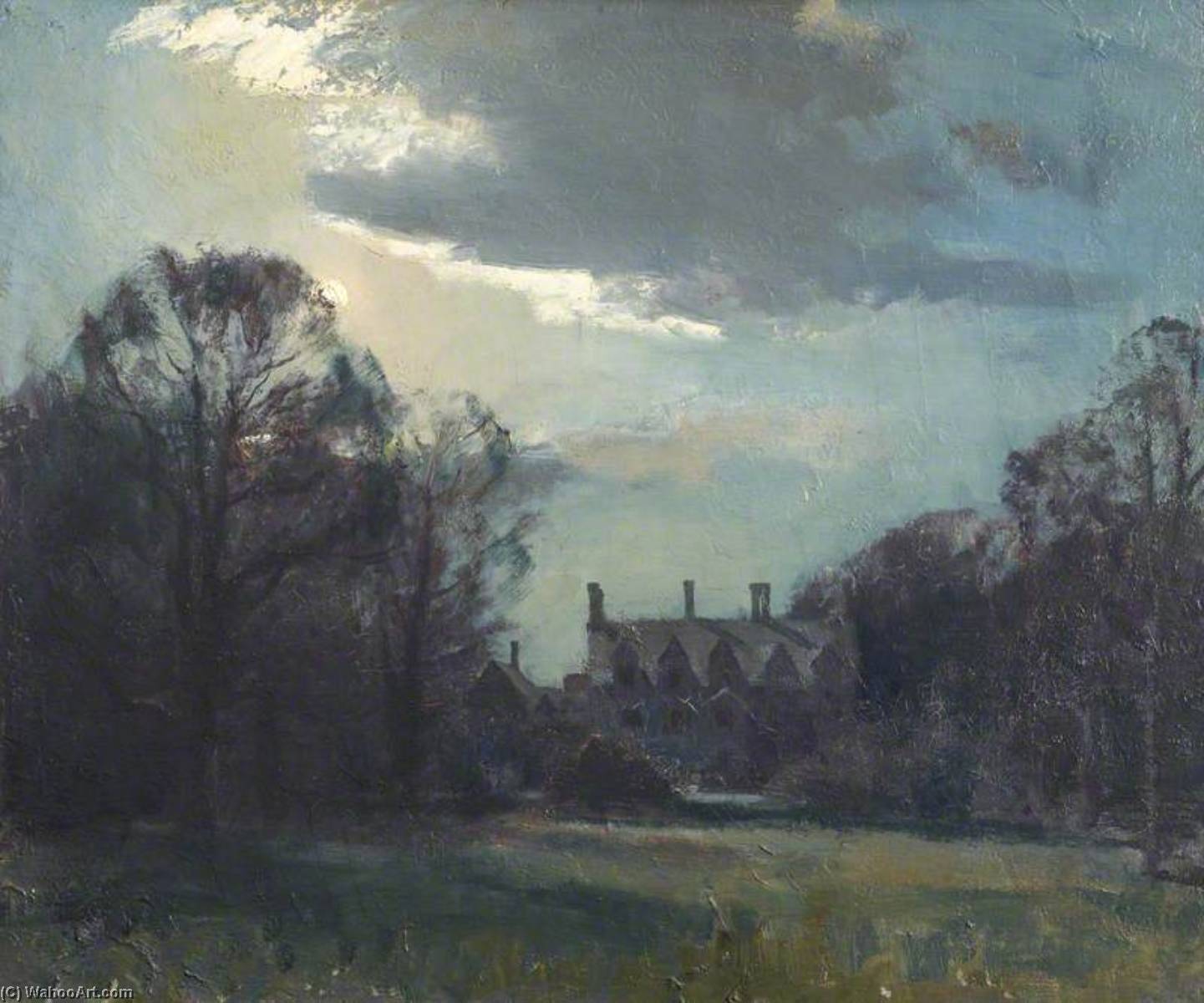 Wikioo.org - The Encyclopedia of Fine Arts - Painting, Artwork by Edward Brian Seago - Anglesey Abbey by Moonlight, Autumn 1949