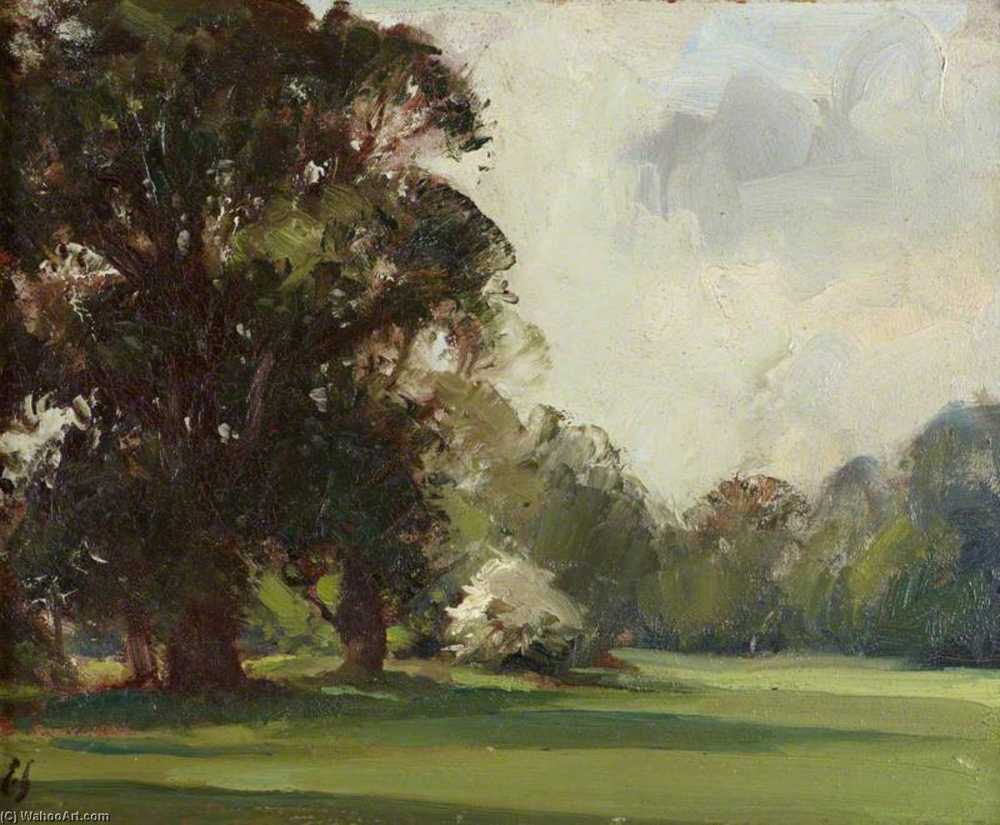 Wikioo.org - The Encyclopedia of Fine Arts - Painting, Artwork by Edward Brian Seago - View of the Gardens at Anglesey Abbey The South Lawn with Elm Trees