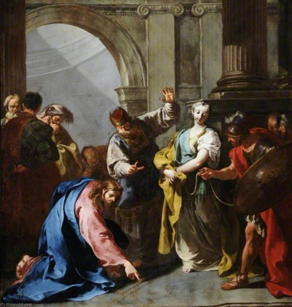 Wikioo.org - The Encyclopedia of Fine Arts - Painting, Artwork by Giovanni Battista Pittoni The Younger - The Adulteress before Christ