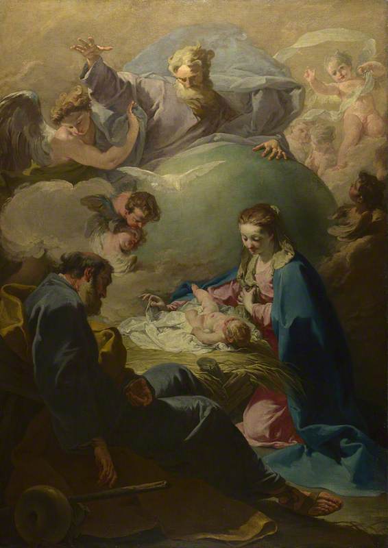 Wikioo.org - The Encyclopedia of Fine Arts - Painting, Artwork by Giovanni Battista Pittoni The Younger - The Nativity with God the Father and the Holy Ghost