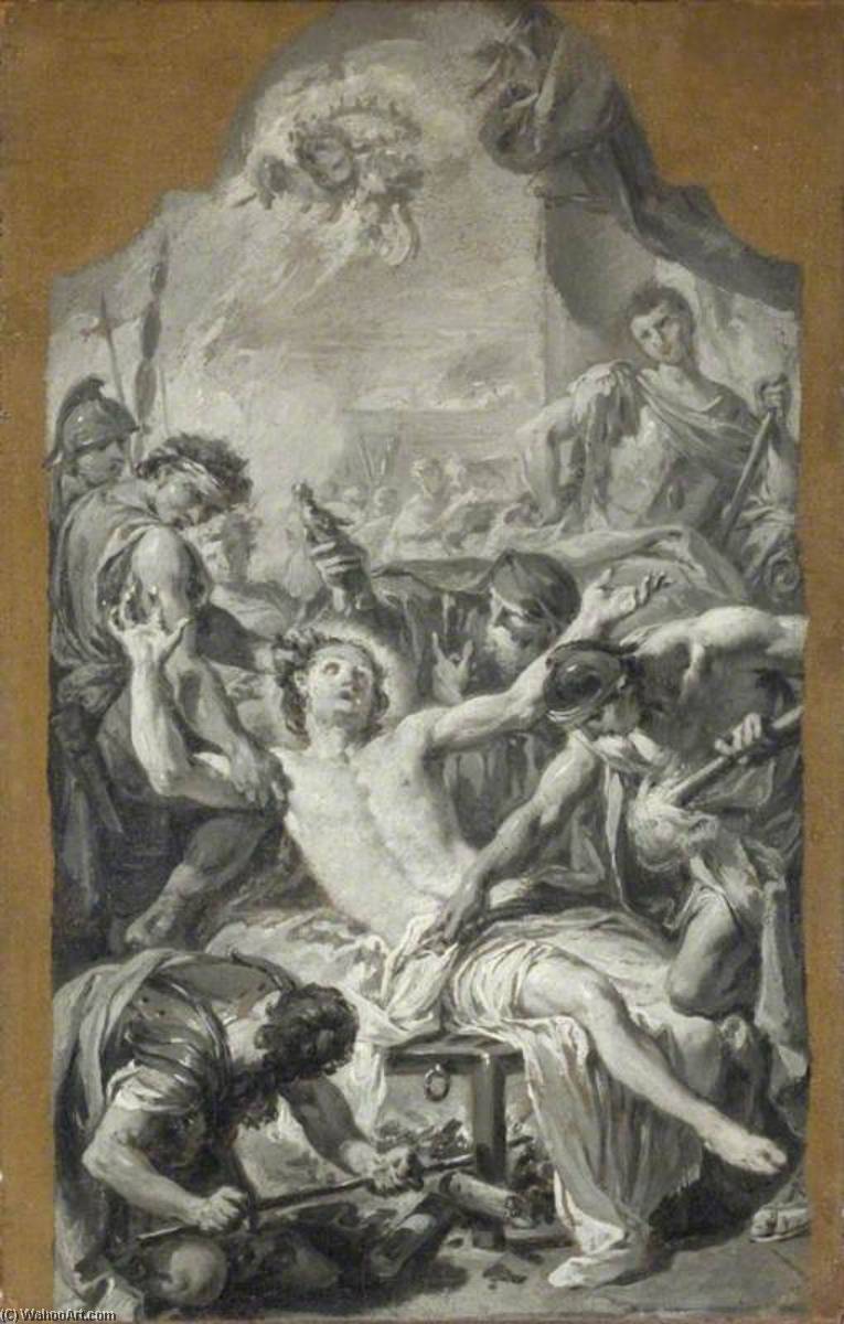 Wikioo.org - The Encyclopedia of Fine Arts - Painting, Artwork by Giovanni Battista Pittoni The Younger - Ricordo of the Martyrdom of Saint Lawrence (grisaille)